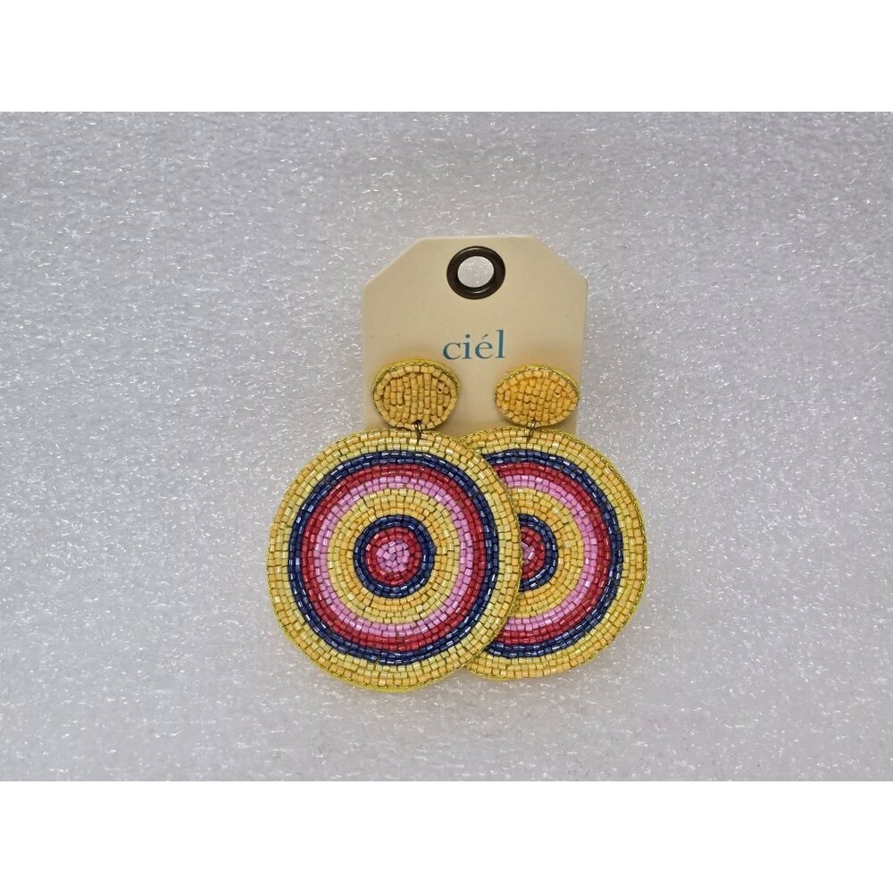 Ciel Beaded Circle Drop Earrings Yellow Pink Blue Red Handmade Statement Jewelry